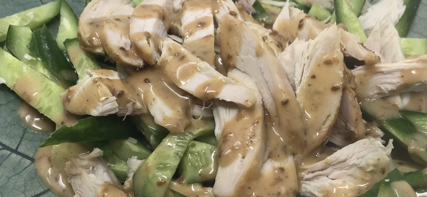 Poached Chicken Breast with Cucumbers and Sesame Dressing