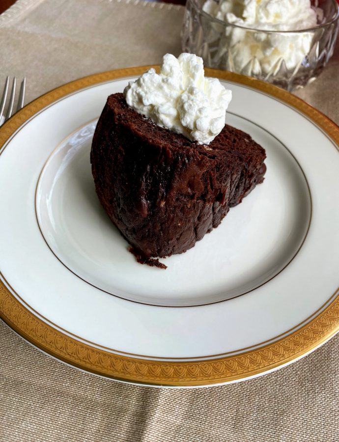 Devilishly Dark Chocolate Cake with Whipped Cream